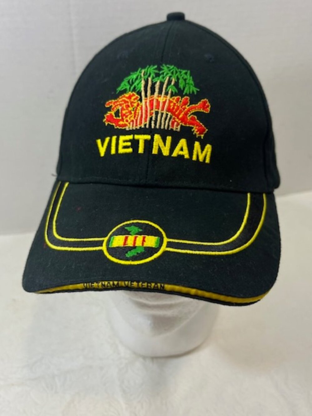 VTG Vietnam Veteran Cotton Embroidered Red Dragon Palm Trees Ribbon BaseballCap